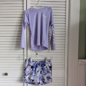 Columbia Light Purple Long Sleeve Shirt and Blue Floral Shorts